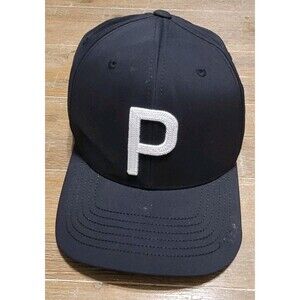 Puma Heritage P Tech Golf Cap Men Snapback Hat Black With White Logo Golfing